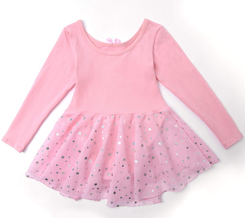 DANSHOW Girls Ballet Leotard Kids Long Sleeve Dance Leotard Dress with Glitter Tutu Skirt(4042-M-08) - Image 3